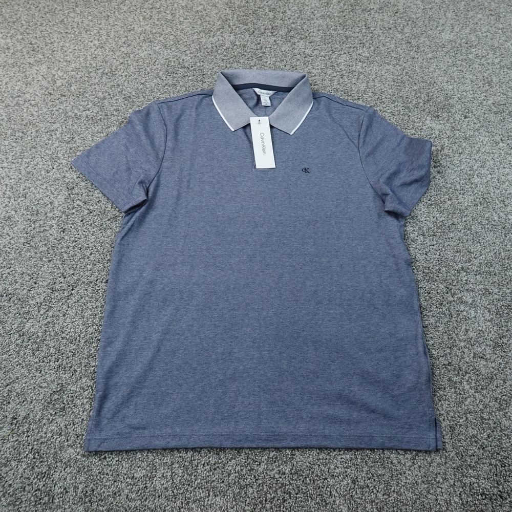NEW Calvin Klein Polo Shirt Mens M Blue Heather Golf Short Sleeve Casual Preppy